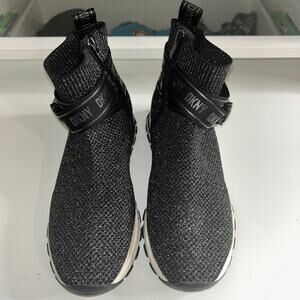 DKNY Glitter Sock Sneakers Black Knit Ankle Shoes – Women’s Size 10M Slip-On